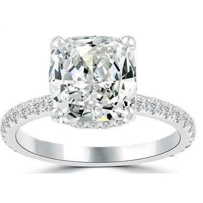 Sparkling Hidden Halo Cushion Diamond Engagement Ring White Gold