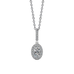 Sparkling Oval And Round Cut Natural Diamonds Pendant 1.72 Ct 14K White Gold