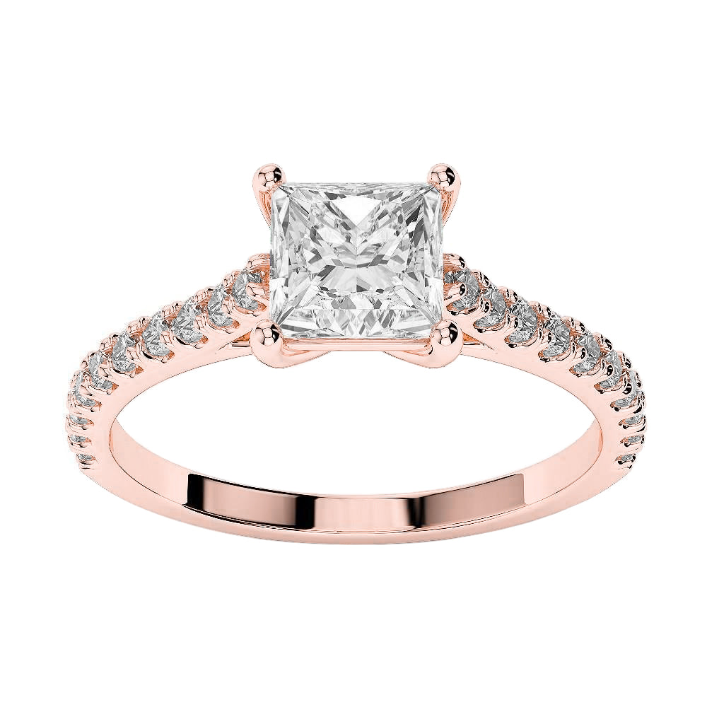 rOSE gOLD  Brilliant Sparkling Solitaire Ring with Accents White Gold Diamond 