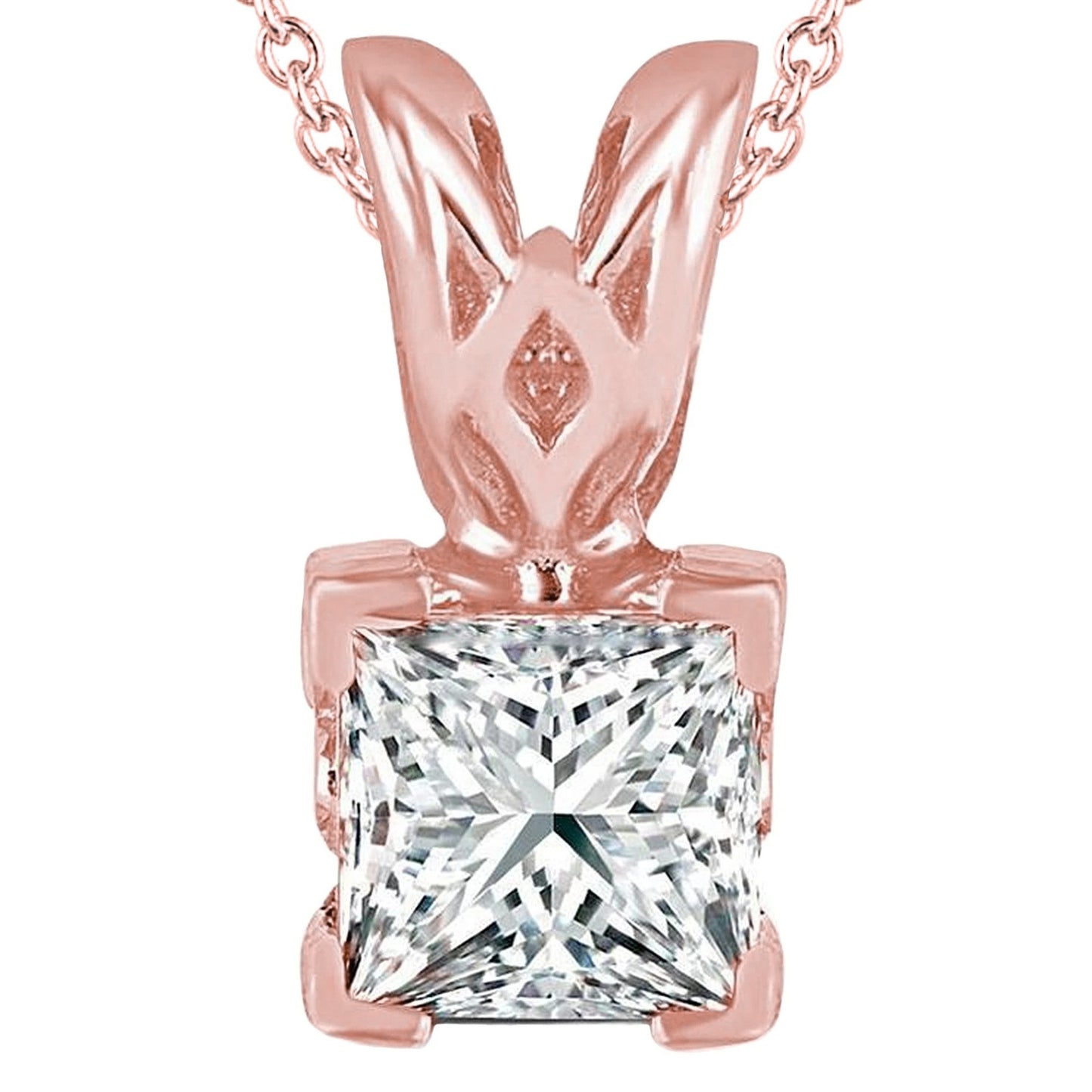 Sparkling Princess Cut Lab Grown Diamond Necklace Pendant 2 Carats Rose Gold 14K