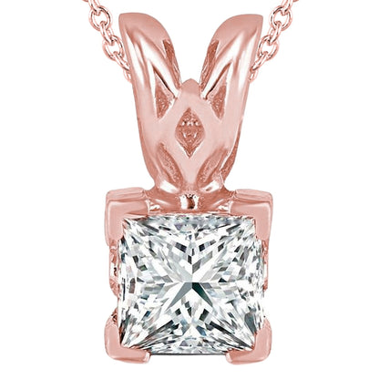 Sparkling Princess Cut Lab Grown Diamond Necklace Pendant 2 Carats Rose Gold 14K