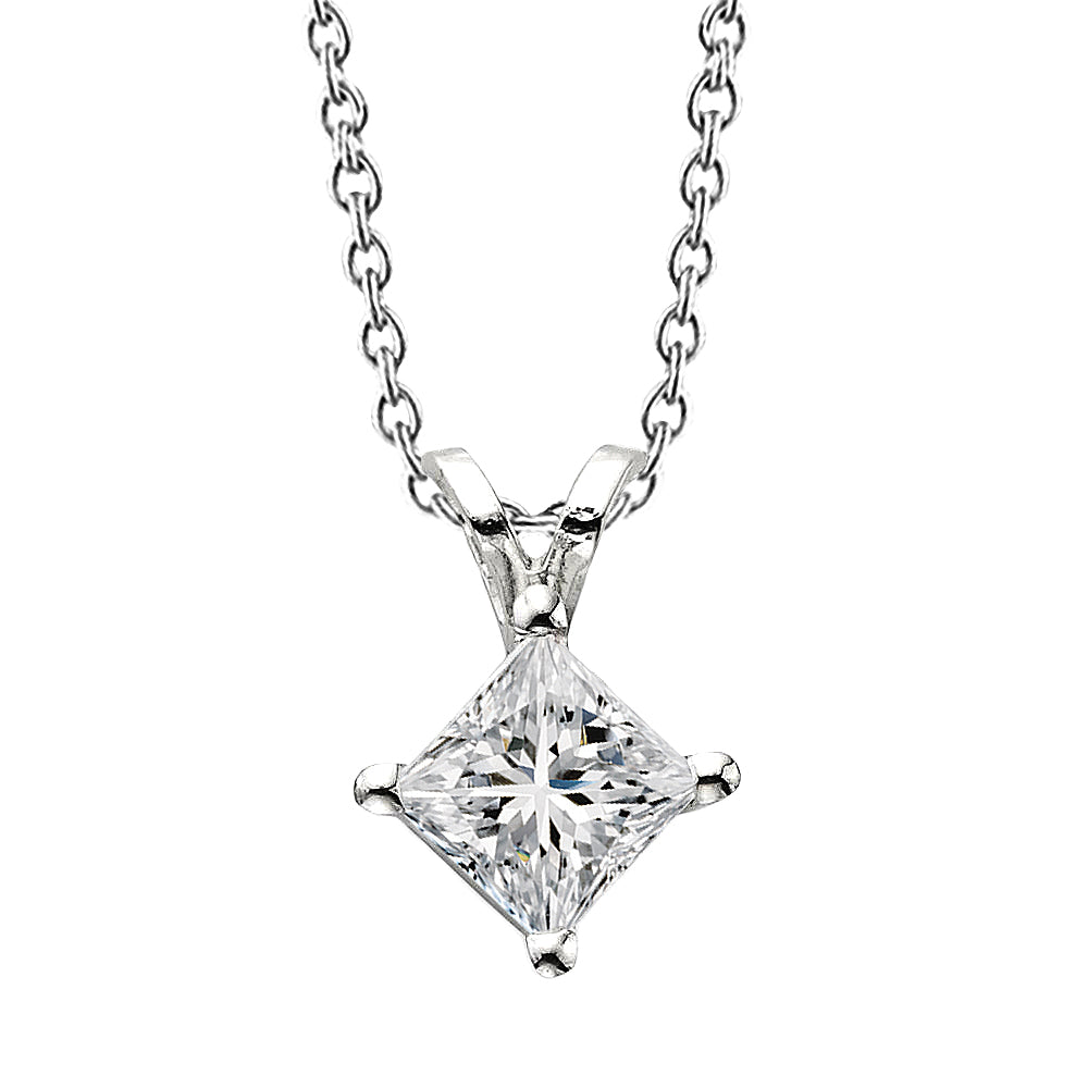Sparkling Princess Cut Lab Grown Diamond Pendant Necklace 2.50 Ct White Gold 14K