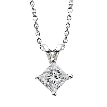 Sparkling Princess Cut Lab Grown Diamond Pendant Necklace 2.50 Ct White Gold 14K