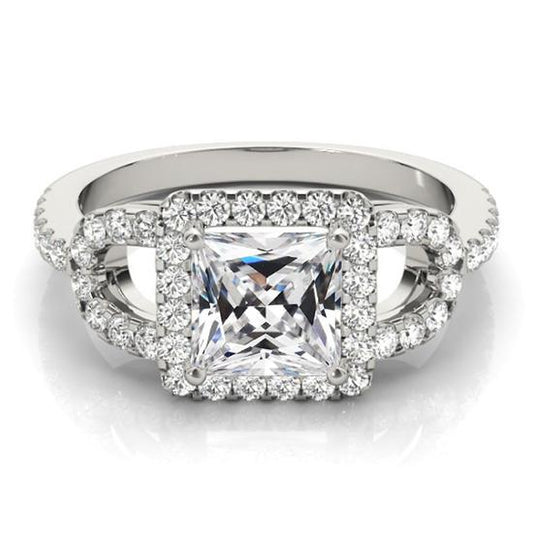 Square Cut Old Miner Diamond Halo Ring 