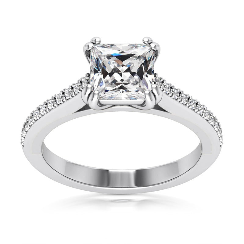 Square Cut Old Miner Diamond Wedding Ring Double Prong Set