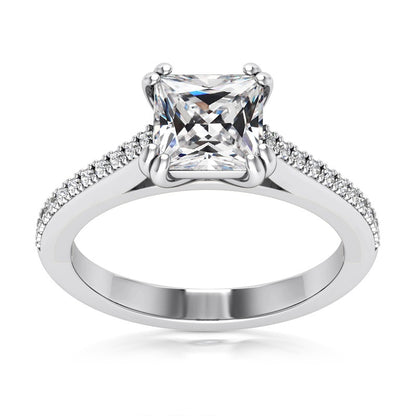 Square Cut Old Miner Diamond Wedding Ring Double Prong Set
