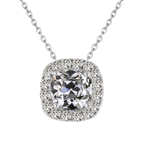 Square Diamond Pendant Halo Cushion Cut Old Mine 3.50 Ct