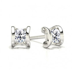 Square Stud Diamond Earrings 2 Ct Round Old Miner White Gold