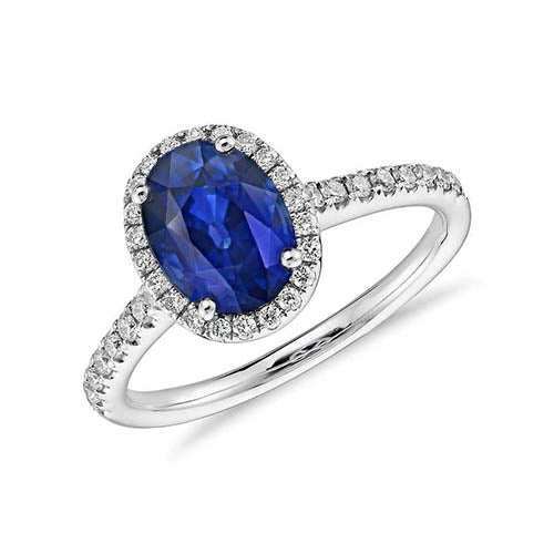 Best Fancy   Halo Blue Sapphire And Diamond Engagement Ring 2.25 Carat Gold