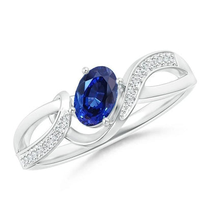Natural Real ( Not Lab Grown )  Sri Lanka Blue Sapphire Ribbon Ring 2.90 Ct White Gold 14K