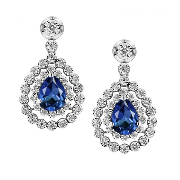 Sri Lanka Sapphire And Natural Earth Mined Diamond Dangle Earring Pear Cut 5.50 Ct