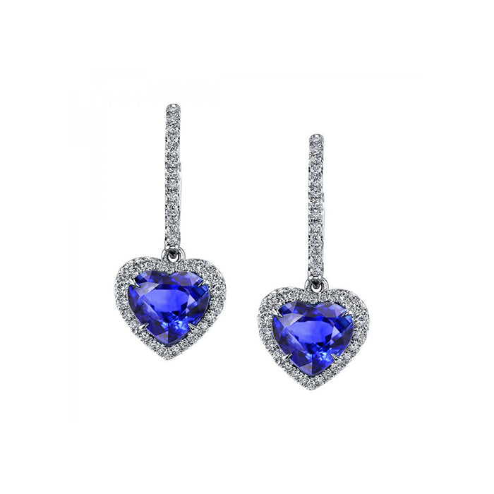Lady’s  Round Anniversary  Sri Lanka Sapphire Diamond Dangle Earring White Gold