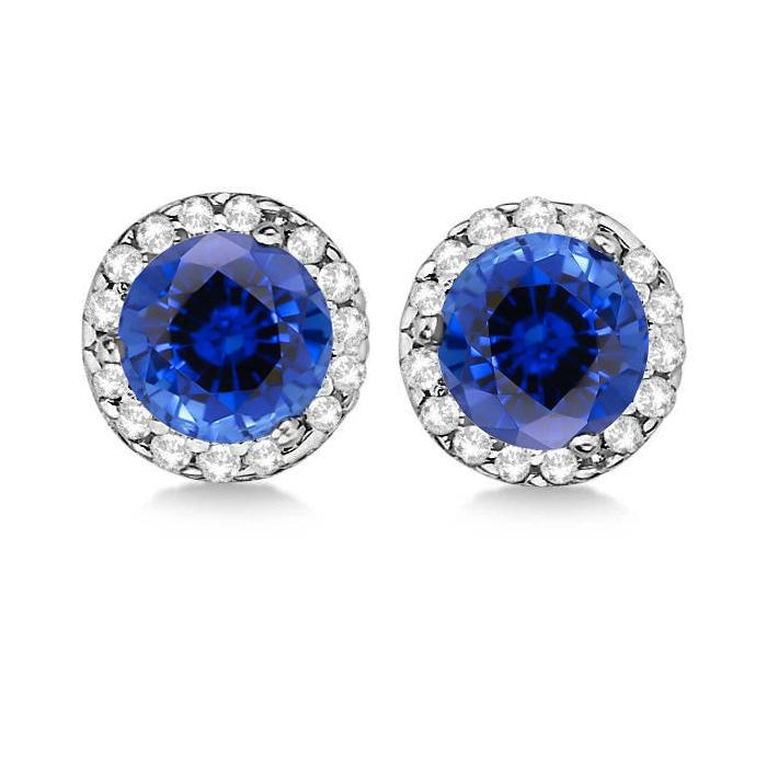 New Womans Weeding Sri Lanka Sapphire Halo Diamond Stud Earrings