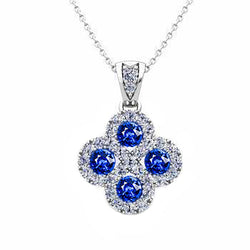 Sri Lankan Sapphire And Diamond Necklace Pendant White Gold 3 Ct.