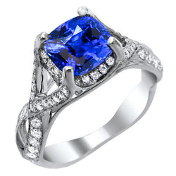 Sri Lankan Sapphire With Natural Earth Mined Diamond 4.50 Ct Wedding Ring White Gold 14K