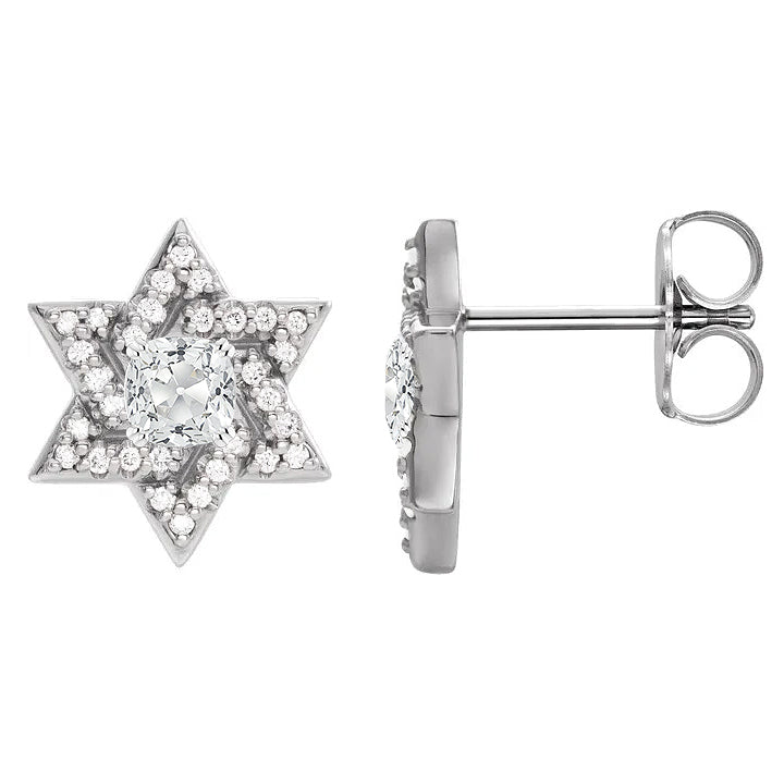 Star Stud Earrings 5.25 Ct Cushion Old Cut Diamond 