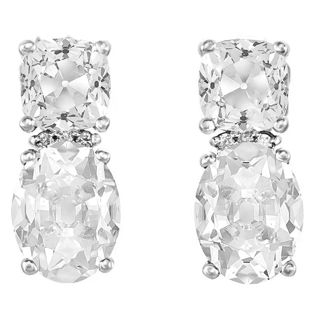 Stud Earrings 21 Ct Oval and Cushion Old Cut Diamonds