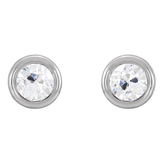 Stud Earrings Bezel Set Old Miner Diamonds