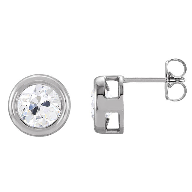 Stud Earrings Bezel Set Old Miner Diamonds 3 Carats