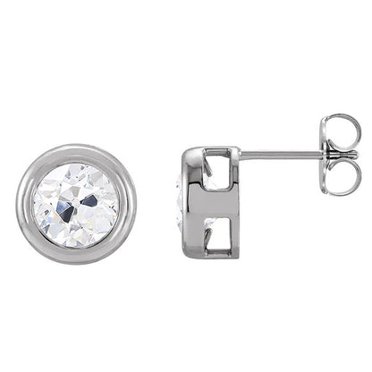 Stud Earrings Bezel Set Old Miner Diamonds 3 Carats