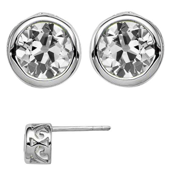 4 Ct Stud Earrings Old Cut Bezel Set Diamond Jewelry