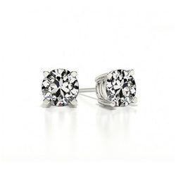 Stud Earrings Old Round Mine Diamond 2 Carats White Gold