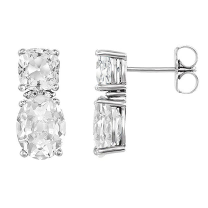 Stud Earrings 21 Ct Oval and Cushion Old Cut Diamonds