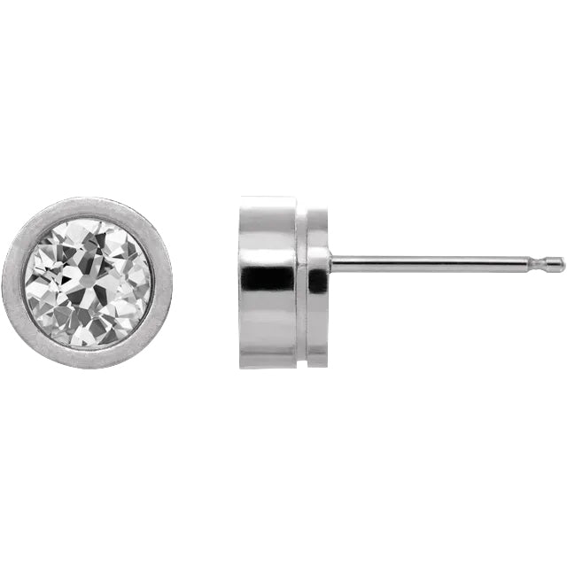 Stud Earrings Round Old Mine Cut Diamonds