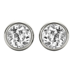 3.50 Ct Stud Earrings Round Old Mine Genuine Natural Real Diamond Bezel Set Whi...