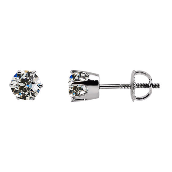 Stud Earrings Solitaire Diamond Old Miner Screw Backs 2 Carats