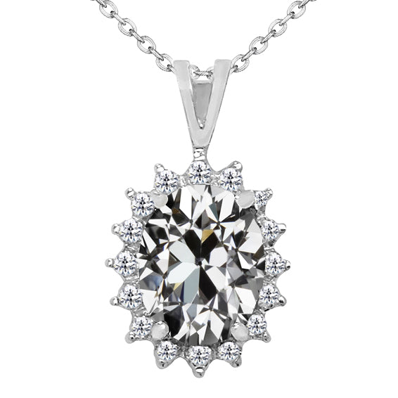 Sunburst Pendant 5.50 Ct Oval Old Cut Ladies Jewelry