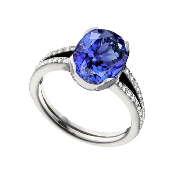 Women Jewelry  Tanzanite Oval And Round Diamonds   Gemstone Ring Jewelry  