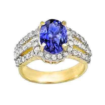 Women Jewelry  Oval Tanzanite And Round Diamonds Wedding Ring Two Tone