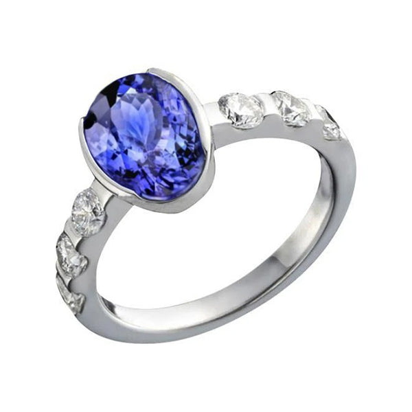 Women Jewelry  Oval Tanzanite AAA And Diamonds Ring White Gold  Jewelry  