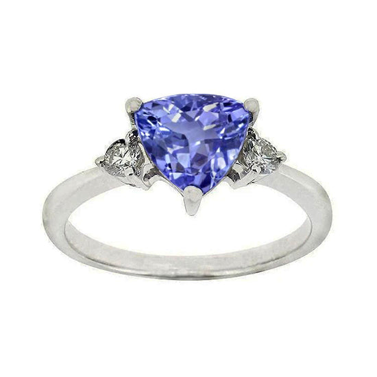  Lady’s Brilliant Engagement  Three Stone Tanzanite And Round Diamonds  Gemstone 