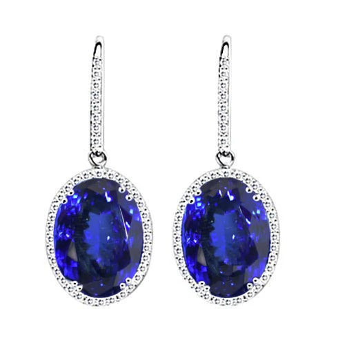 Tanzanite And Diamonds Woman's  Weeding Anniversary    Dangle Earrings Gold White  