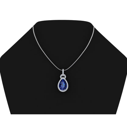 6.65 Ct. Pendant Necklace 14K Pear Tanzanite With Round Diamonds