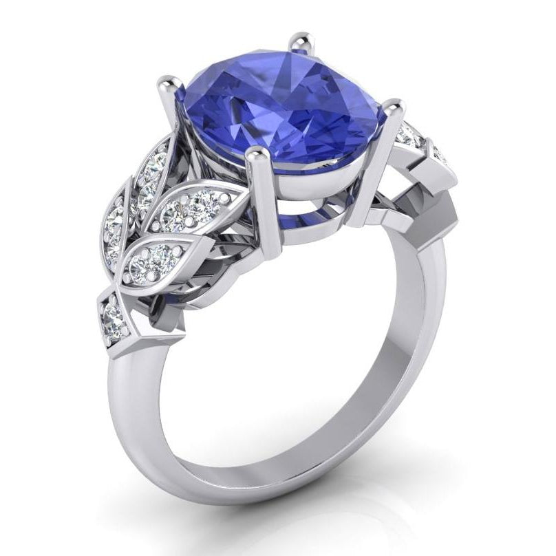 Women's Natural Earth Mined Diamond Ring White Gold Oval Tanzanite Gemstone 6.65 Carats