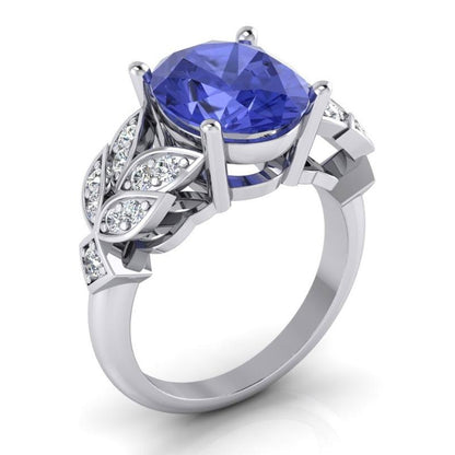 Women's Natural Earth Mined Diamond Ring White Gold Oval Tanzanite Gemstone 6.65 Carats