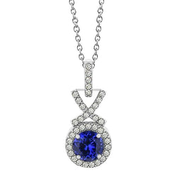 Tanzanite With Diamond Pendant Necklace 3 Carat White Gold 14K