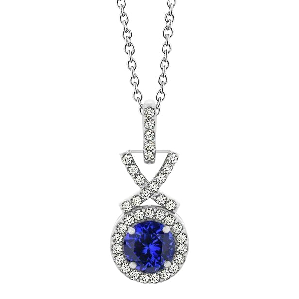 Tanzanite With Natural Earth Mined Diamond Pendant Necklace 3 Carat White Gold 14K