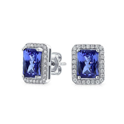 Tanzanite & Natural Earth Mined Diamonds 4.02 Carats Pave Stud Earrings 14K White Gold