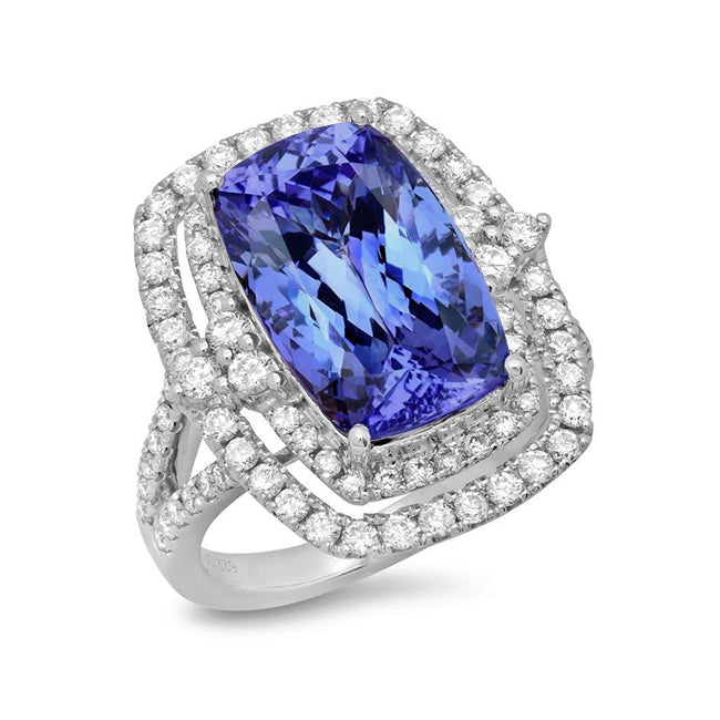  Fancy Lady’s Cushion Tanzanite & Diamond   Halo Fancy   Gold White