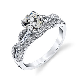 Real  Tapered Baguette & Round Old Mine Cut Diamond Wedding Ring 7 Carats