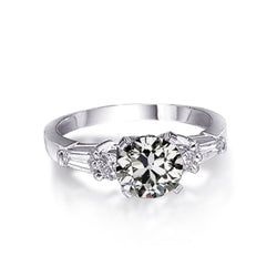 Tapered Baguette & Round Old Miner Genuine Natural Earth Mined Diamond Ring 5 Stone 2.50 Carats
