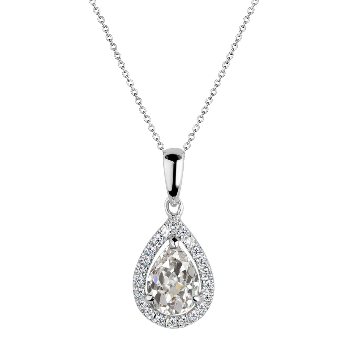 Teardrop Pear Old Miner Diamond Pendant 2.50 Carats 14K