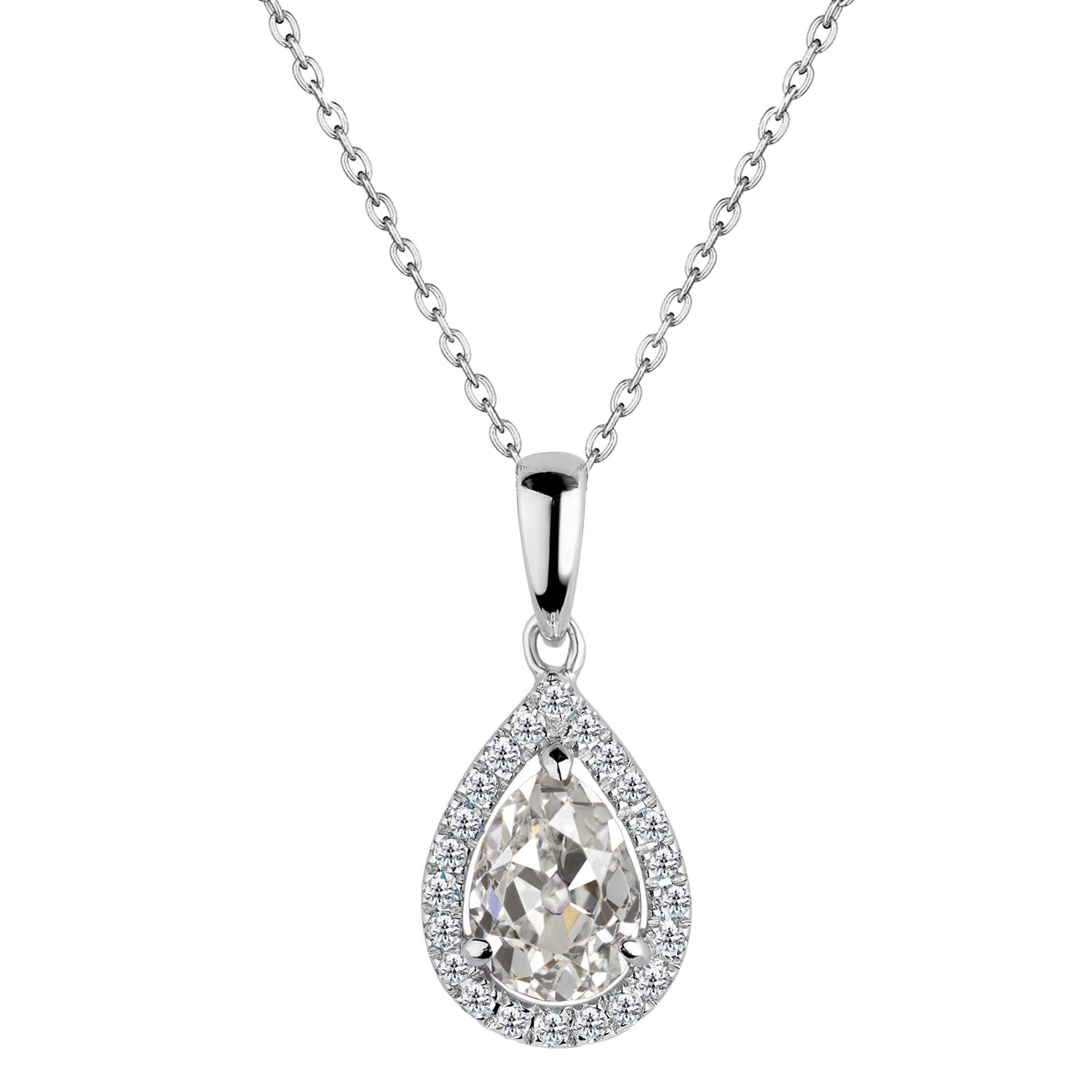 Teardrop Pendant Gold Necklace 2.50 Ct Old Miner Pear Cut