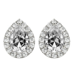 Teardrop Stud Halo Earrings Pear Cut Old Miner Real Diamond 8 Ct.