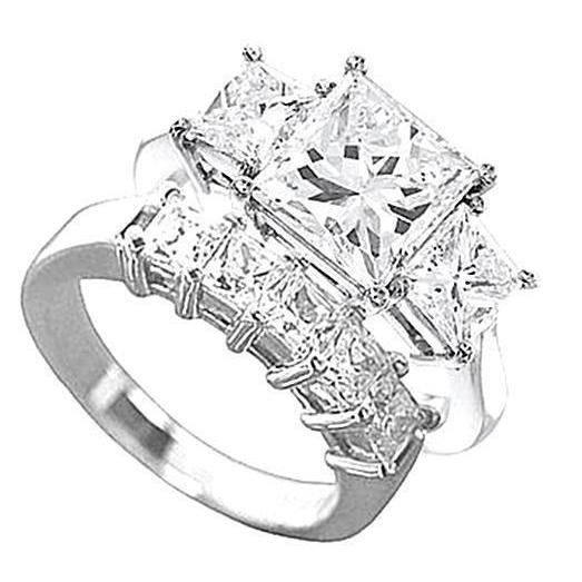Three-Stone 2.5 Carat Princess Cut Real Natural Earth Mined Diamond WG 14K Engagement Ring Set