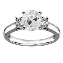 Three Stone Anniversary Round Old Mine Cut Real Natural Earth Mined Diamond Ring 3.75 Carats